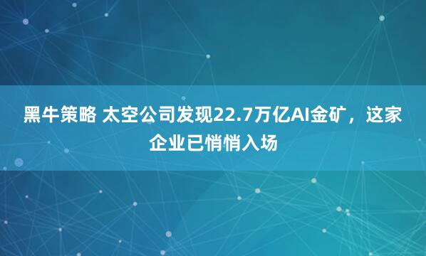 黑牛策略 太空公司发现22.7万亿AI金矿，这家企业已悄悄入场